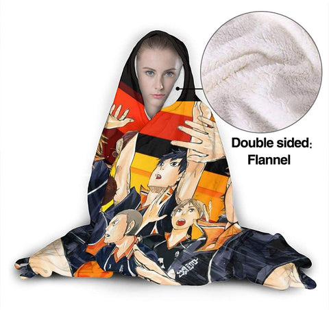 Image of Anime Flannel Hooded Blanket - Haikyu! Passionate Volleyball Blankets