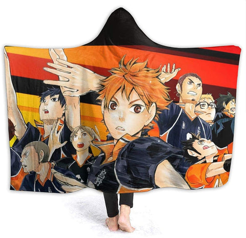 Image of Anime Flannel Hooded Blanket - Haikyu! Passionate Volleyball Blankets