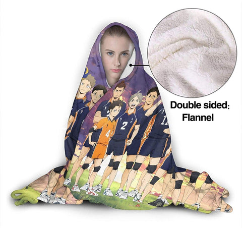 Image of Anime Flannel Blanket - Haikyu! Passionate Volleyball Hooded Blankets