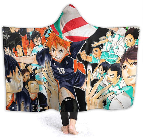 Image of Anime Flannel Blanket - Haikyu! Passionate Volleyball Hooded Blankets