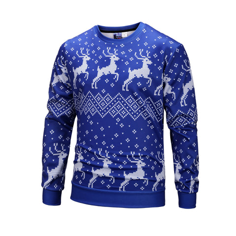 Image of Christmas Sweatshirts - Cute Christmas Deer Striped Pattern Icon Blue 3D Sweatshirt