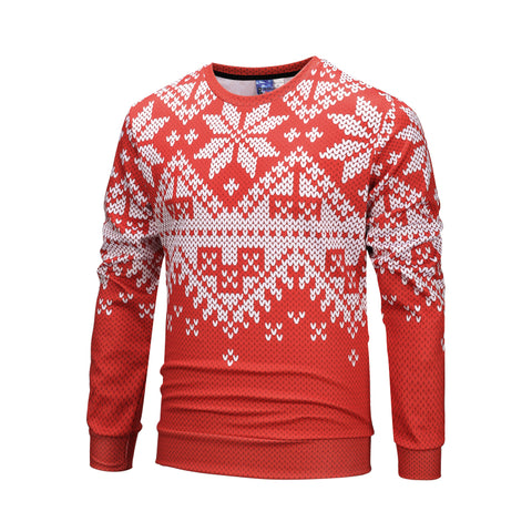 Image of Christmas Sweatshirts - Happy Christmas Snowflake Striped Pattern Red 3D Sweatshirt