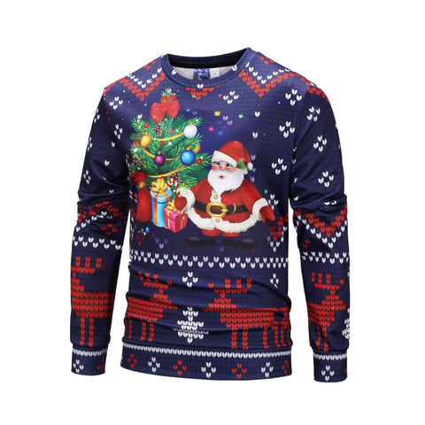 Image of Christmas Sweatshirts - Cute Cartoon Style Santa Icon Blue 3D Sweatshirt