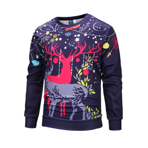 Image of Christmas Sweatshirts - Colourful Christmas Deer Cool Striped Pattern 3D Sweatshirt