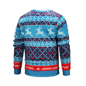 Christmas Sweatshirts -Blue Christmas Snowflake Deer Striped Pattern Icon 3D Sweatshirt