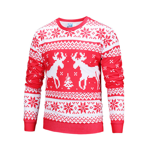 Image of Christmas Sweatshirts - Cool Christmas Deer Striped Pattern Icon Red 3D Sweatshirt