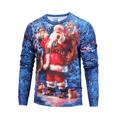 Image of Christmas Sweatshirts - Happy Santa Watercolor Painting Striped Pattern 3D Sweatshirt