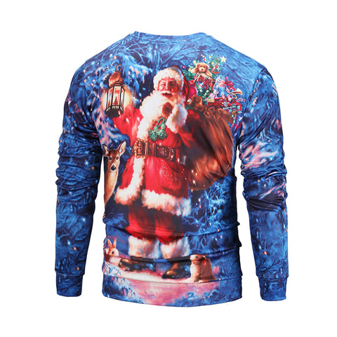 Image of Christmas Sweatshirts - Happy Santa Watercolor Painting Striped Pattern 3D Sweatshirt
