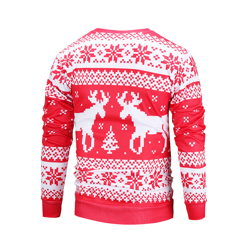 Christmas Sweatshirts - Cool Christmas Deer Striped Pattern Icon Red 3D Sweatshirt