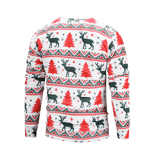 Christmas Sweatshirts - Christmas Deer and Tree Striped Pattern Icon 3D Sweatshirt