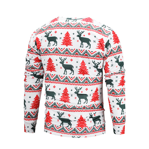 Image of Christmas Sweatshirts - Christmas Deer and Tree Striped Pattern Icon 3D Sweatshirt