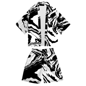 Mens Printed Kimonos Harajuku Japan Style Summer Outwear Sets