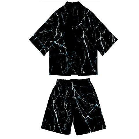 Image of Black Printed Mens Kimono Japanese Summer Clothes Set