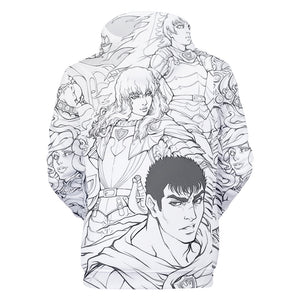 Anime Berserk Guts Print Hoodies Casual Hooded Sweatshirts Unisex Pullovers