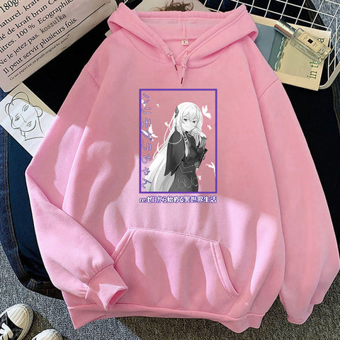 Image of Japan Anime Re ZERO Starting Life In Another World Emilia Hoodies Manga Casual Hooded Sweatshirt