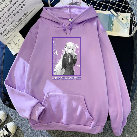 Image of Japan Anime Re ZERO Starting Life In Another World Emilia Hoodies Manga Casual Hooded Sweatshirt