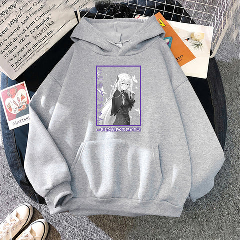 Image of Japan Anime Re ZERO Starting Life In Another World Emilia Hoodies Manga Casual Hooded Sweatshirt