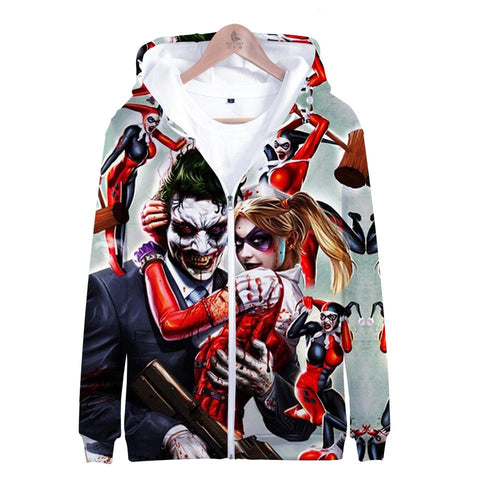 Image of Suicide Squad Hoodies - Joker Series Joker and Harley Quinn Icon Unisex 3D Hoodie