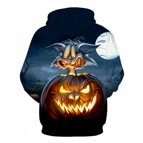 Image of Halloween Evil pumpkin lantern and Cat 3D Printed Hoodie