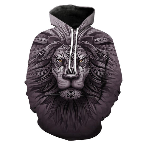 Image of Lion Zion Hoodies - Epic Lion 3D Printed Grey Hoodie