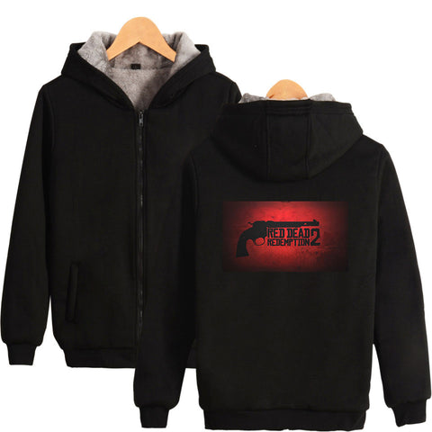 Image of Red Dead Redemption 2 Jackets - Solid Color Red Dead Redemption Pistol Icon Fleece Jacket