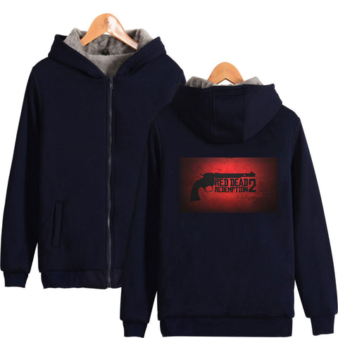 Image of Red Dead Redemption 2 Jackets - Solid Color Red Dead Redemption Pistol Icon Fleece Jacket