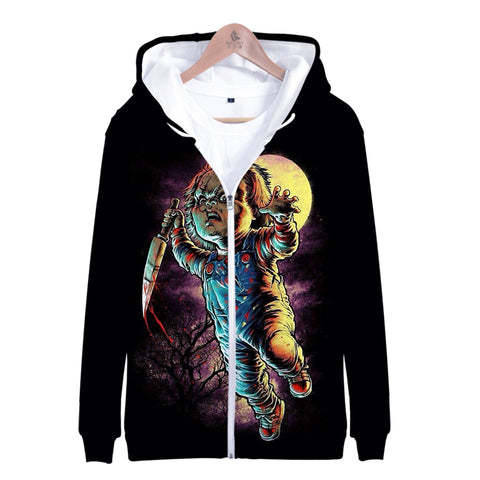 Image of Horror Movie Chucky Ghost Doll 3D Print Zipper Hoodies