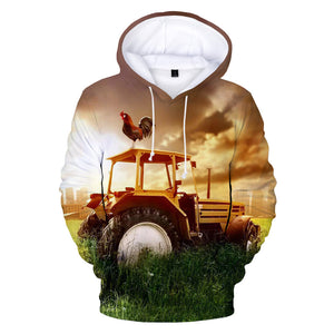 3D Tractor Printed Streetwear Hoodie - Funny Hooded Sweatshirts