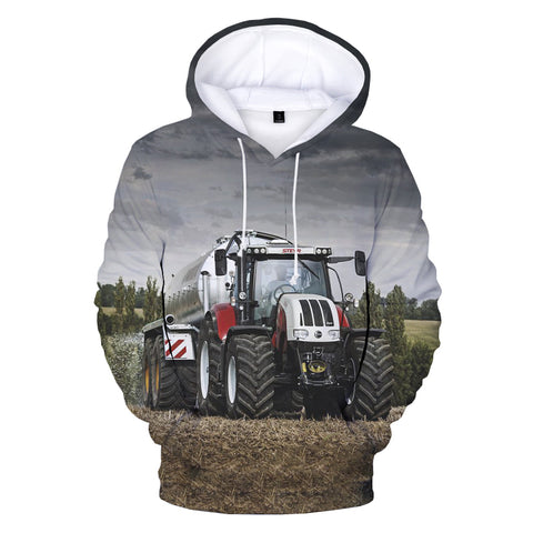 Image of 3D Tractor Printed Streetwear Hooded Sweatshirts Hoodie