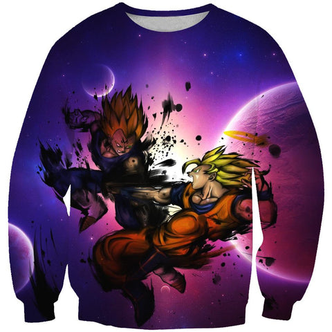 Image of Dragon Ball Z SSJ Goku vs Majin  Hoodies - Vegeta Pullover Purple Hoodie