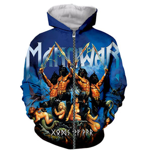 Manowar Final Battle World Fashion Long Sleeves 3D Printed Zipper Pullover Hoodies