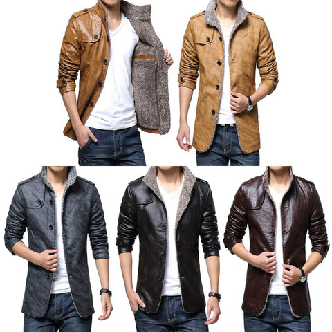 Image of Men's Jacket - PU Leather Thickening Cotton-padded  Jackets