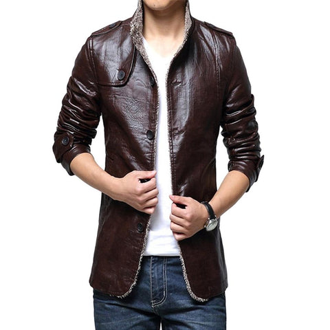 Image of Men's Jacket - PU Leather Thickening Cotton-padded  Jackets