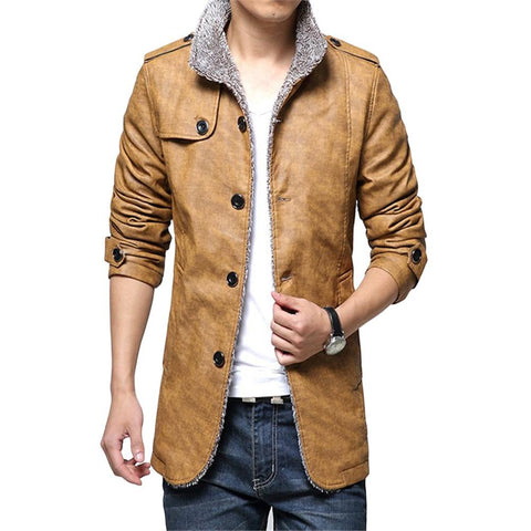 Image of Men's Jacket - PU Leather Thickening Cotton-padded  Jackets