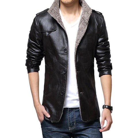 Image of Men's Jacket - PU Leather Thickening Cotton-padded  Jackets