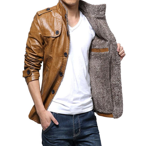 Image of Men's Jacket - PU Leather Thickening Cotton-padded  Jackets