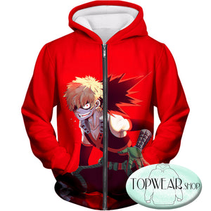 My Hero Academia Hoodies - Explosion Quirk Kacchan Action Zip Up Hoodie