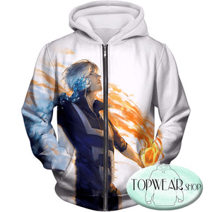 My Hero Academia Hot and Cold Shoto Todoroki Fan White Hoodie MHA033