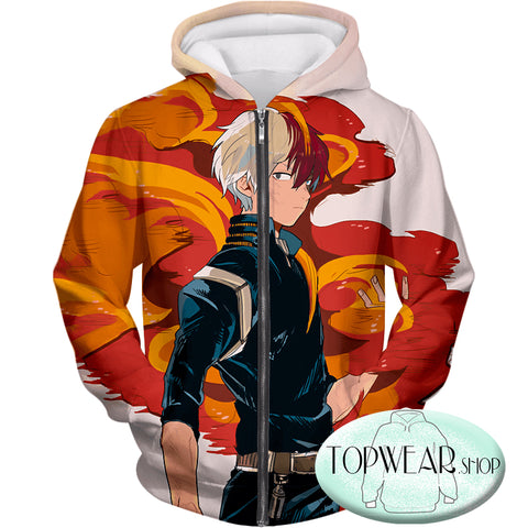 Image of My Hero Academia Hoodies - Most Favourite Hero Half Cold Half Hot Shoto Zip Up Hoodie