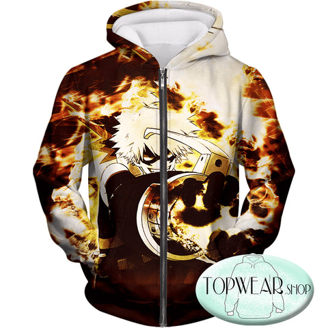 Image of My Hero Academia Hoodies - Burning Flames Bakugo Katsuki Action Pullover Hoodie