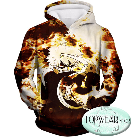 Image of My Hero Academia Hoodies - Burning Flames Bakugo Katsuki Action Pullover Hoodie