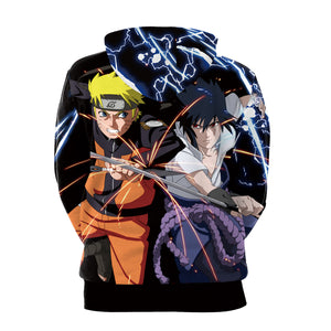 Naruto and Sasuke 3D Print Digital Print Black Hoodie