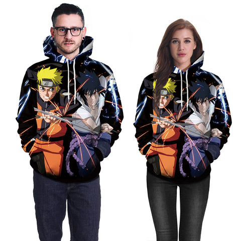 Image of Naruto and Sasuke 3D Print Digital Print Black Hoodie