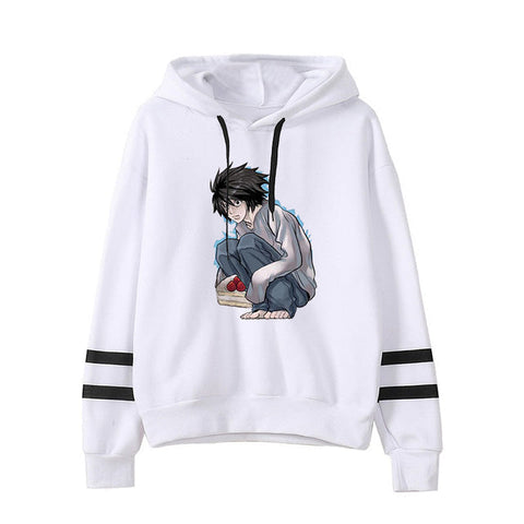 Image of Death Note L. Lawliet Holding a Cake Stripe Hoodies Autumn Hoodie Sweatshirts