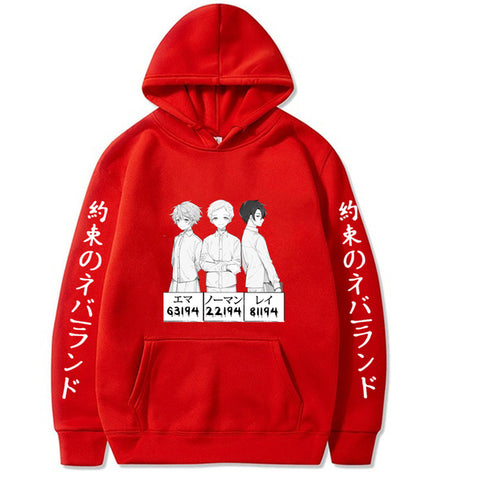 Image of Anime The Promised Neverland Hoodie Long Sleeve Loose Hip Hop Uniex Cloths