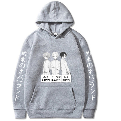 Image of Anime The Promised Neverland Hoodie Long Sleeve Loose Hip Hop Uniex Cloths