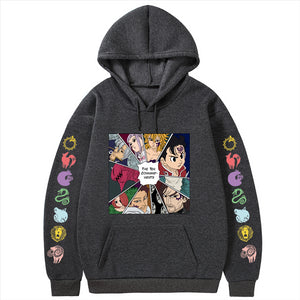 Seven Deadly Sins Print Hoodie Japanese Anime Harajuku Manga Adventure Print Pullover