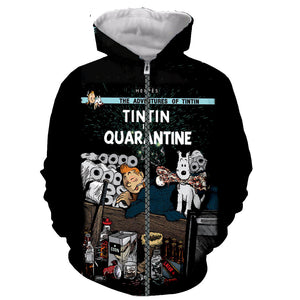 The Adventures of Tintin 3D Printed Zipper Hoodies Pullovers