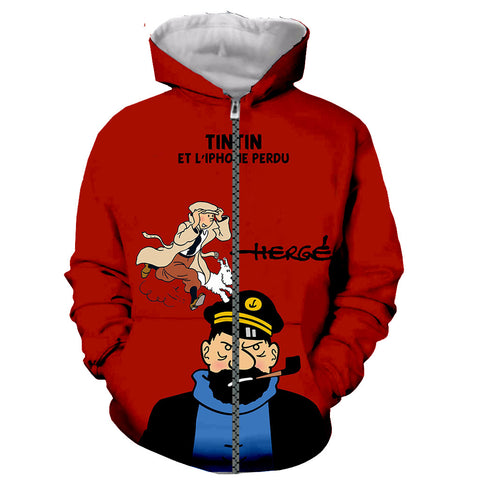 Image of Cartoon The Adventures of Tintin 3D Printed Zipper Hoodies