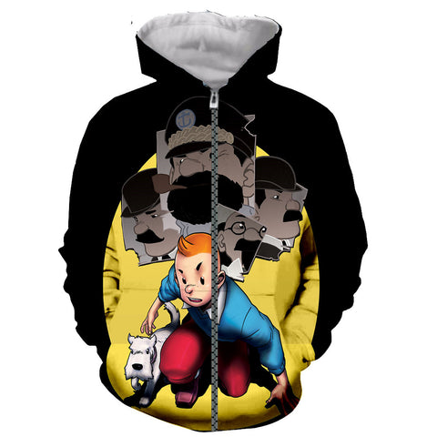 Image of 3D Printed The Adventures of Tintin Zip Up Hoodies